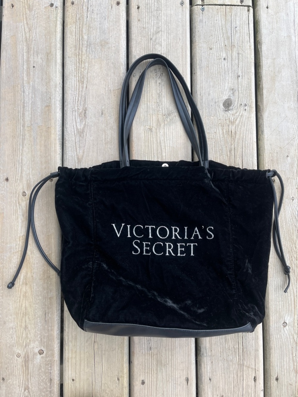 Victoria's Secret Black Velvet Tote with Logo